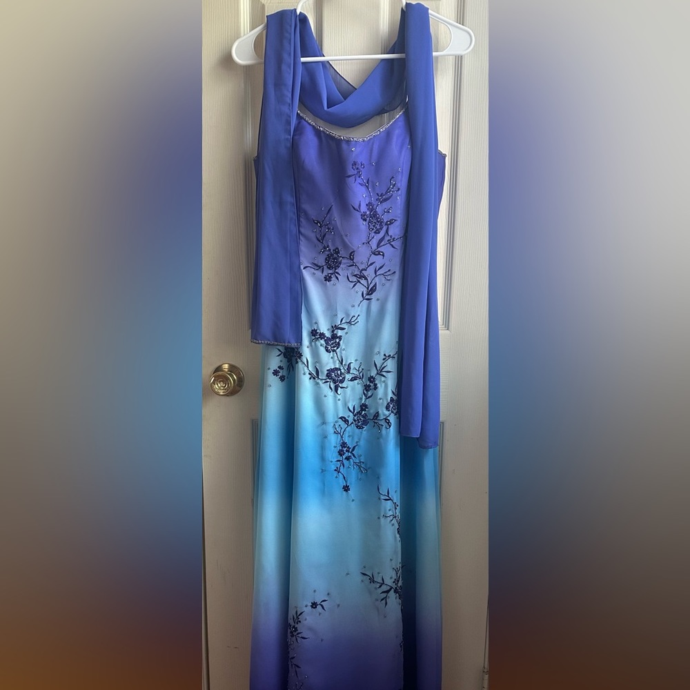 Blue Gown with matching shawl